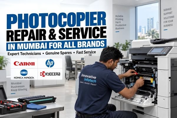 Engineer repairing a photocopier in Mumbai